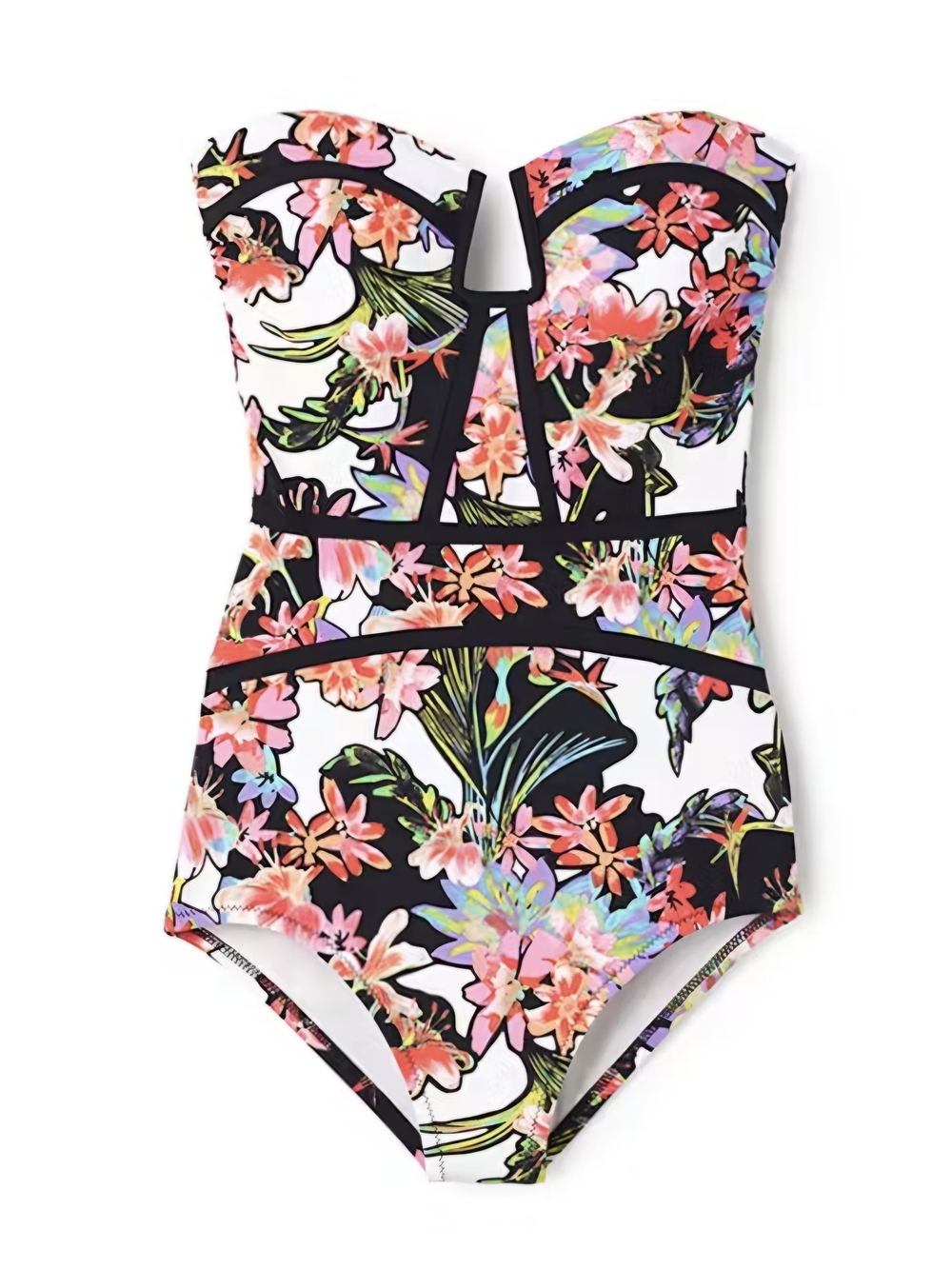 Nanette Lepore Black Floral Strapless One-Piece Swimsuit